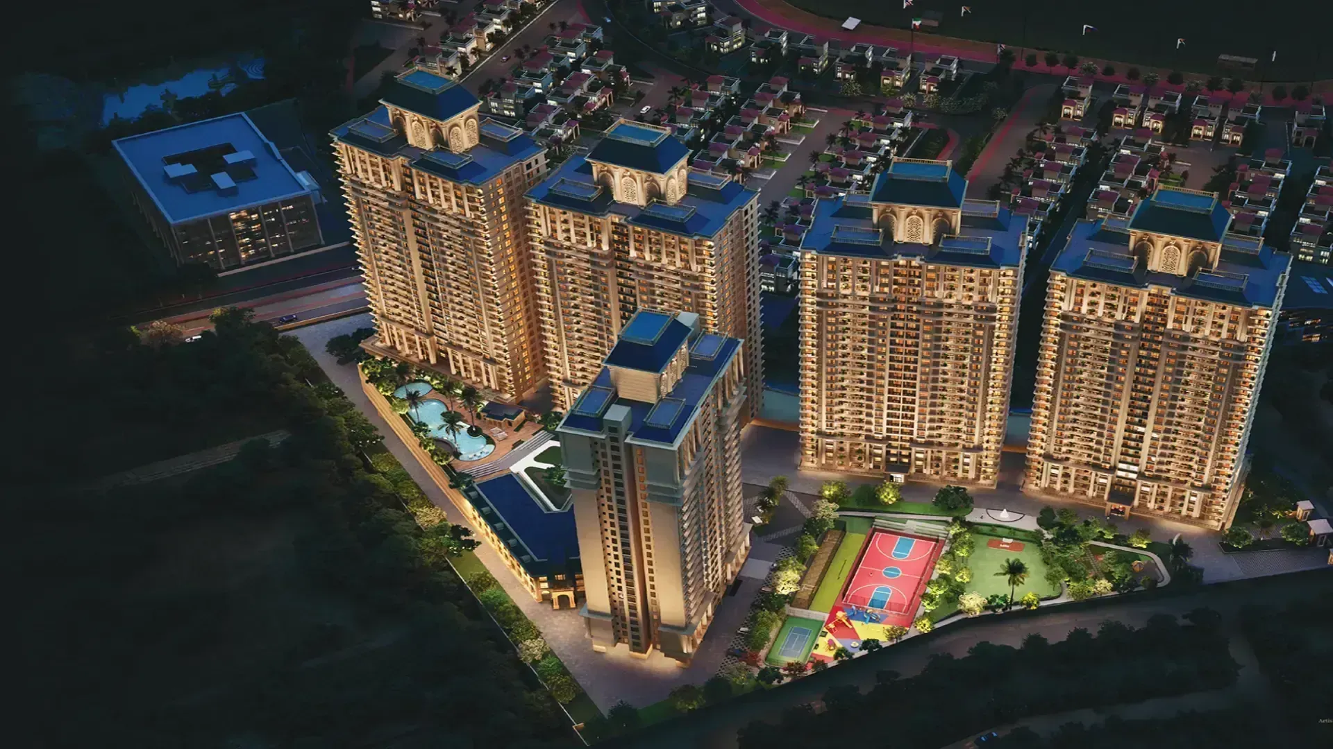 Aerial Night View & Premium Amenities
